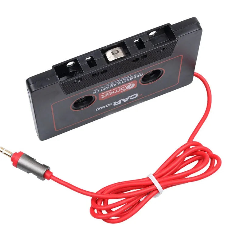 Black MP3 car cassette adapter with 3.5mm audio jack for connecting mobile phones to cassette players