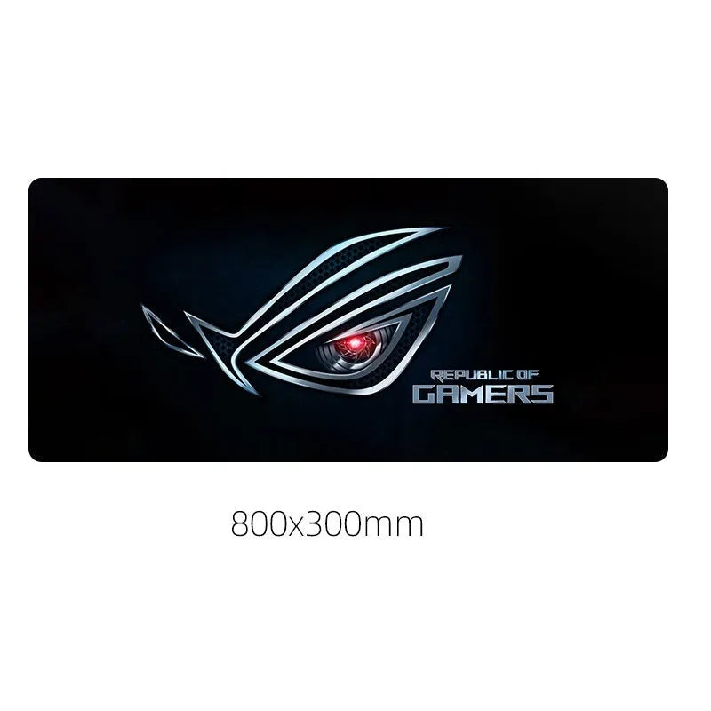 Large 800x300mm desk mouse pad with natural rubber base and Jiaji cloth surface in ROG anime style