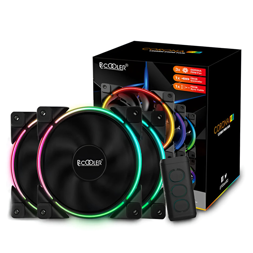 Three black 12cm RGB computer case fans with hydraulic bearings for system cooling