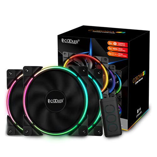 Three black 12cm RGB computer case fans with hydraulic bearings for system cooling