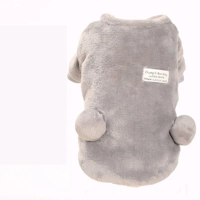 Four-legged small dog padded coat in thick cotton with loose fit, shown in grey colour option