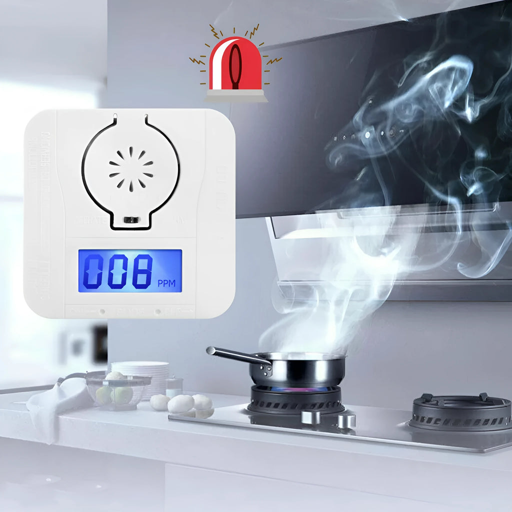 White wireless wall-mounted carbon monoxide alarm for kitchen and bathroom safety