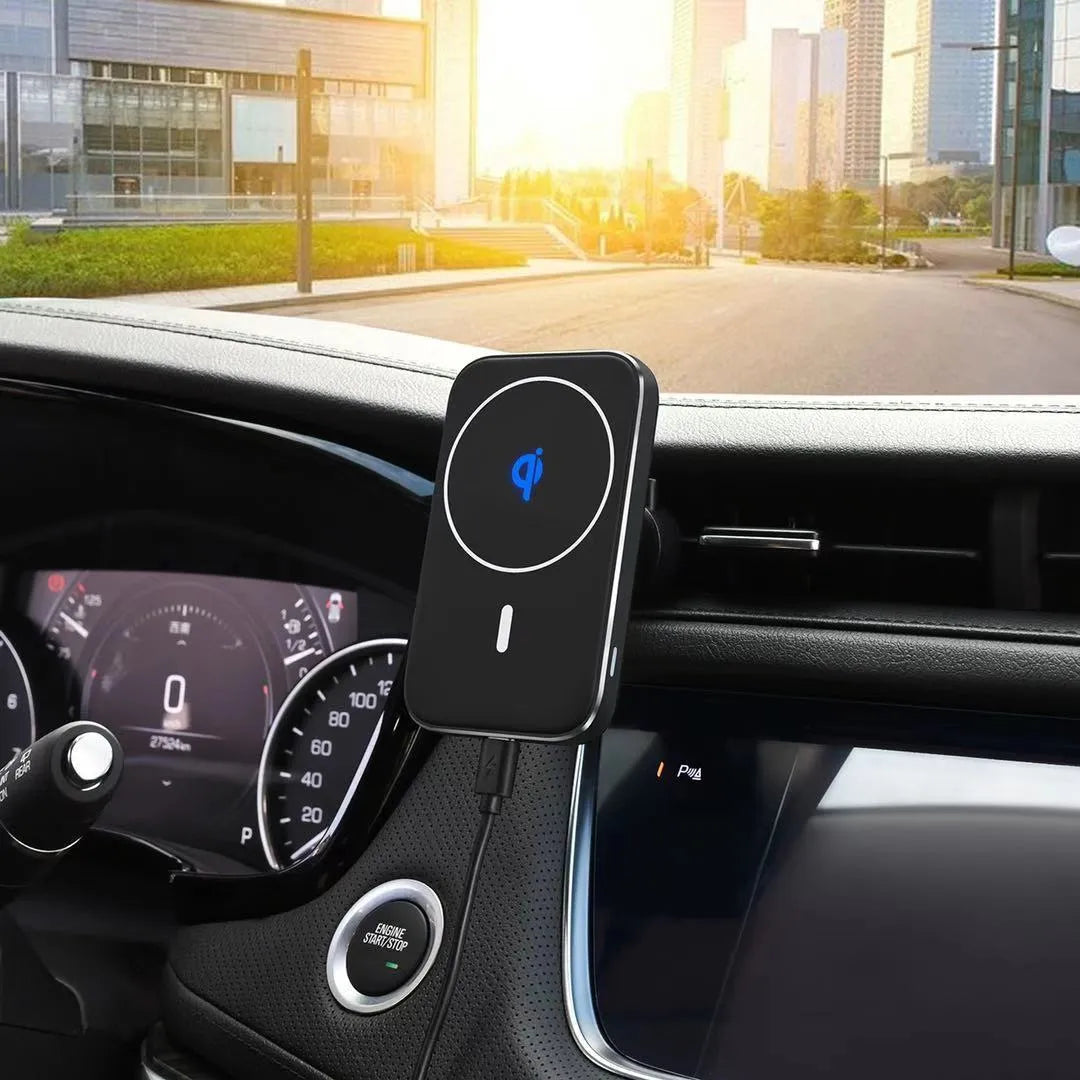 M6 black magnetic wireless car charging bracket with USB interface