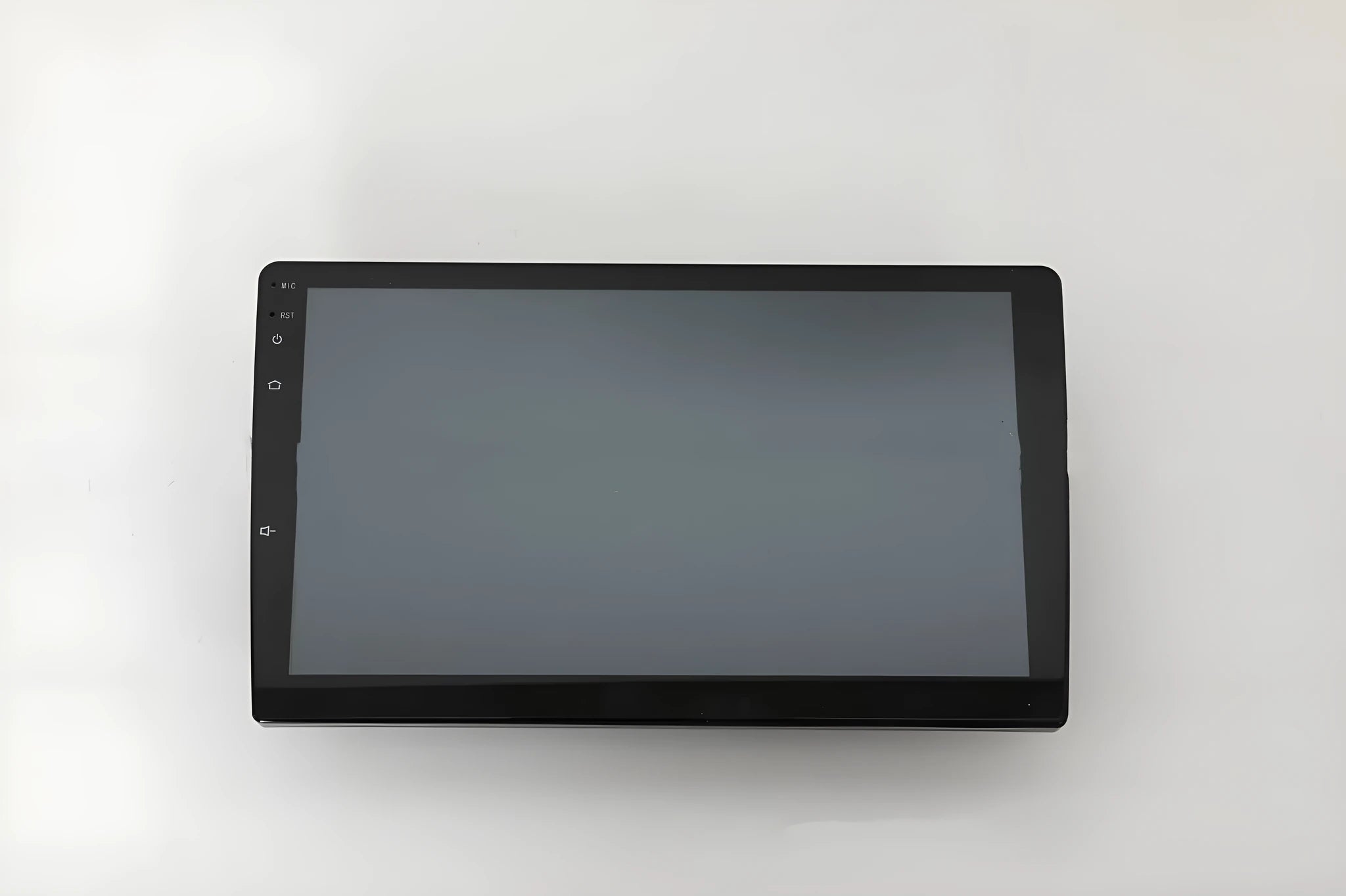 Universal Android car stereo head unit with 10.1 inch touch screen, GPS antenna, and connection cables