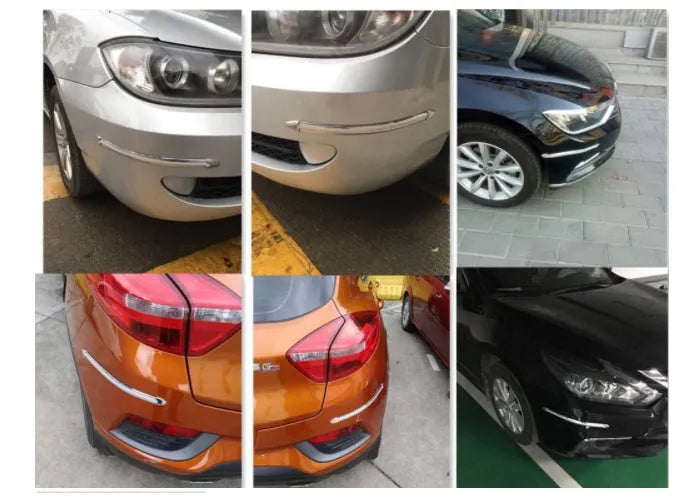 Silver car bumper protector strip set 4 pieces 41cm length 2.5cm width universal fit