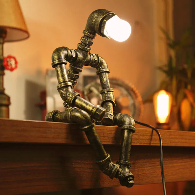 Green bronze industrial desk lamp with iron pipe vintage design for bedside or desk