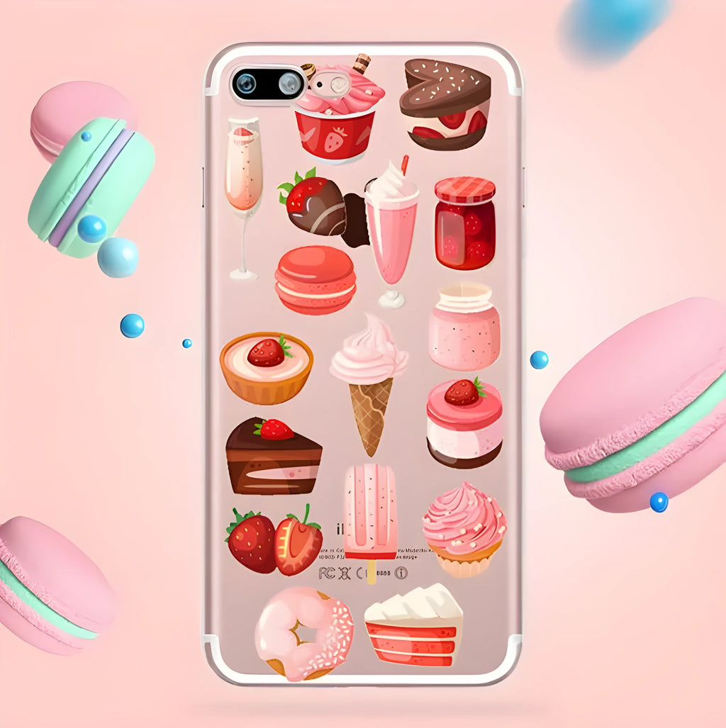 Custom transparent ice cream pattern TPU PC phone case for iPhone, back cover style, 22g weight