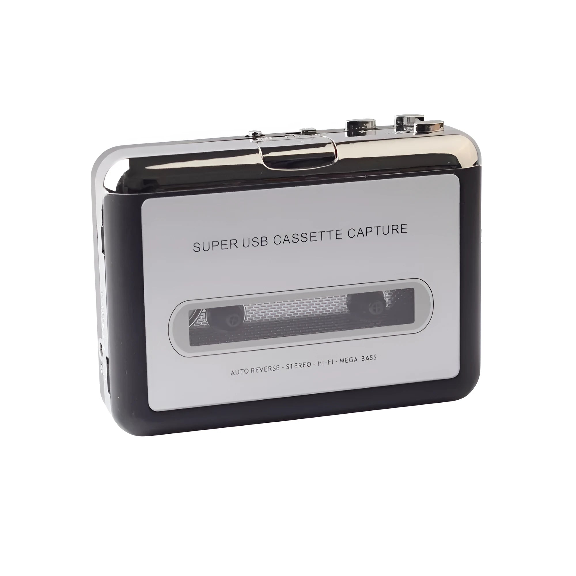Compact cassette to MP3 converter unit with USB cable for connecting to a computer to digitise tapes