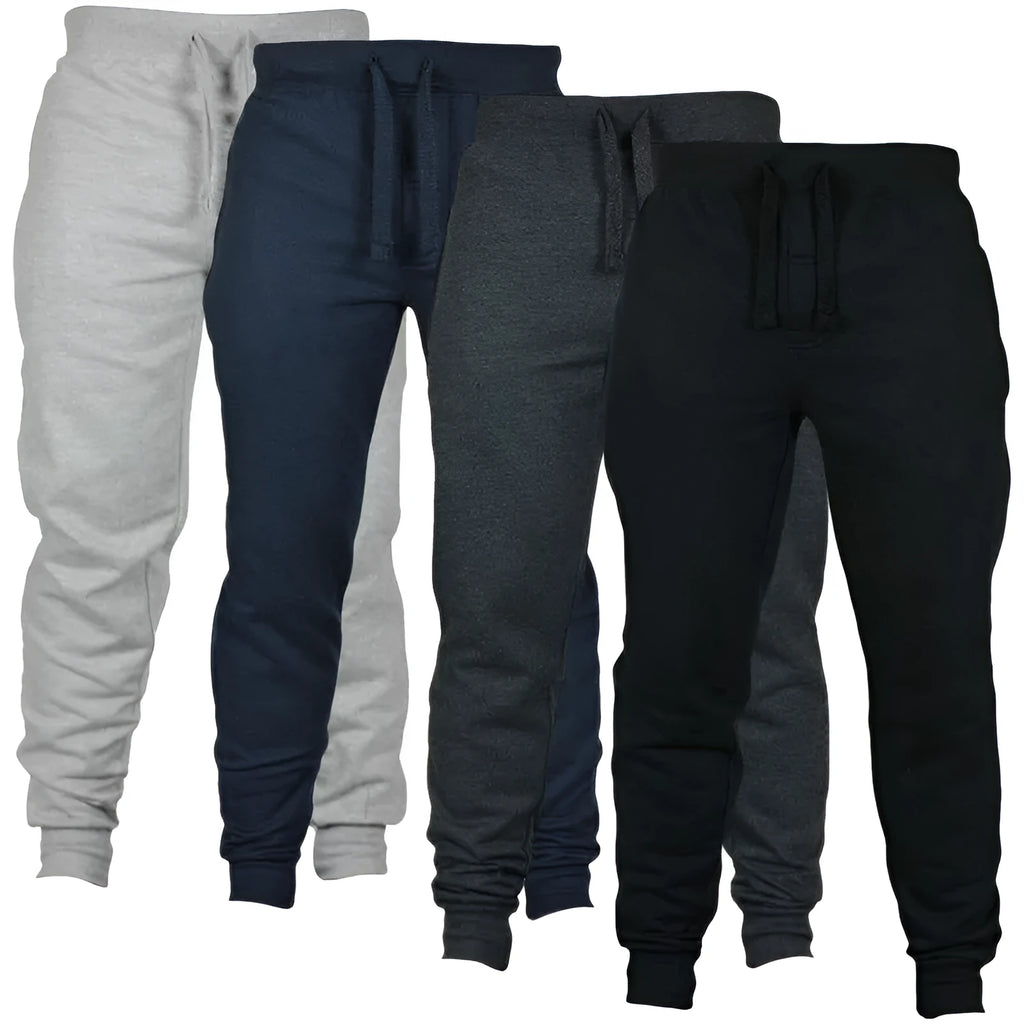 Men's solid colour fleece casual pants with a drawstring waistband in a loose fit.