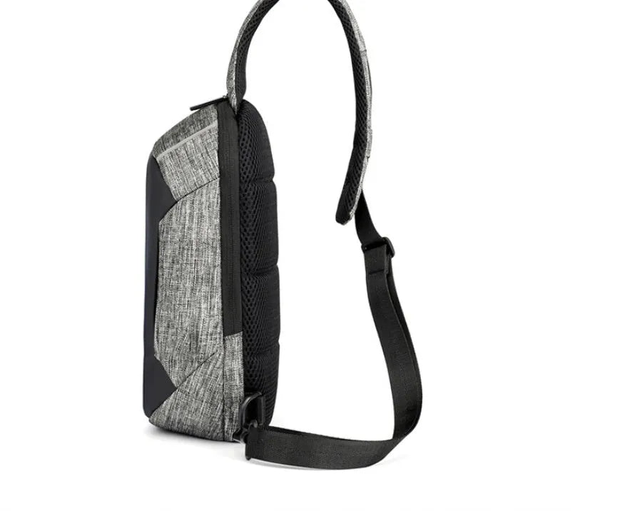 Oxford waterproof chest bag with zipper opening and internal phone pocket in dark blue colour