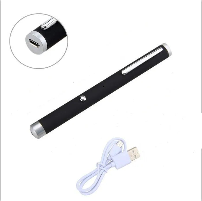 Green 5mW laser pointer pen in presentation use showing visible beam