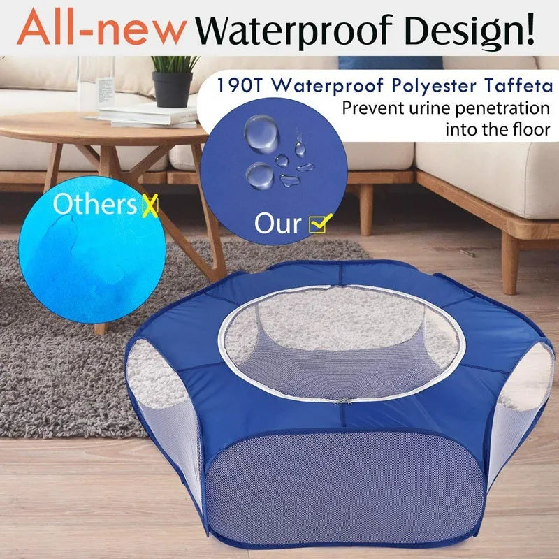 Folding pet fence 120x38 cm blue with breathable zipped cover and waterproof base