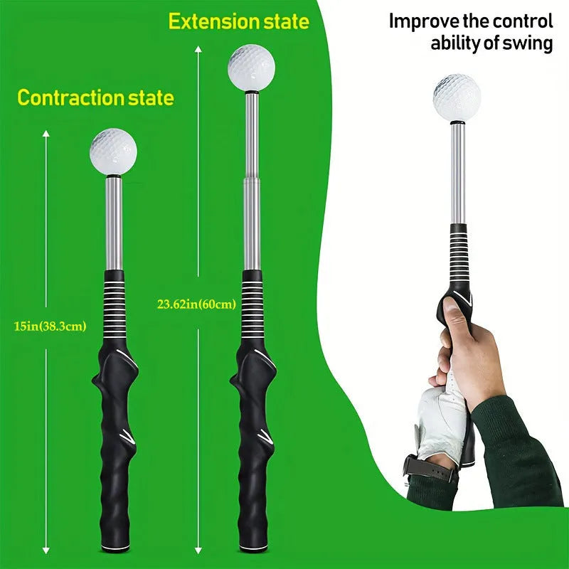Telescopic golf swing simulator in stainless steel with adjustable shaft