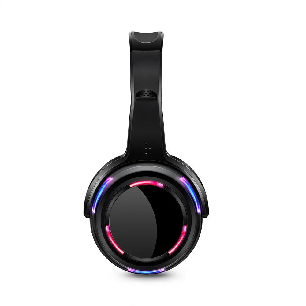 Black over-ear silent disco headphones with 3 metre cable and rechargeable battery for wireless party events