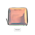 Women's short folding Korean style wallet in crystal blue, magic nail glitter, or symphony green colours showing 11cm dimensions