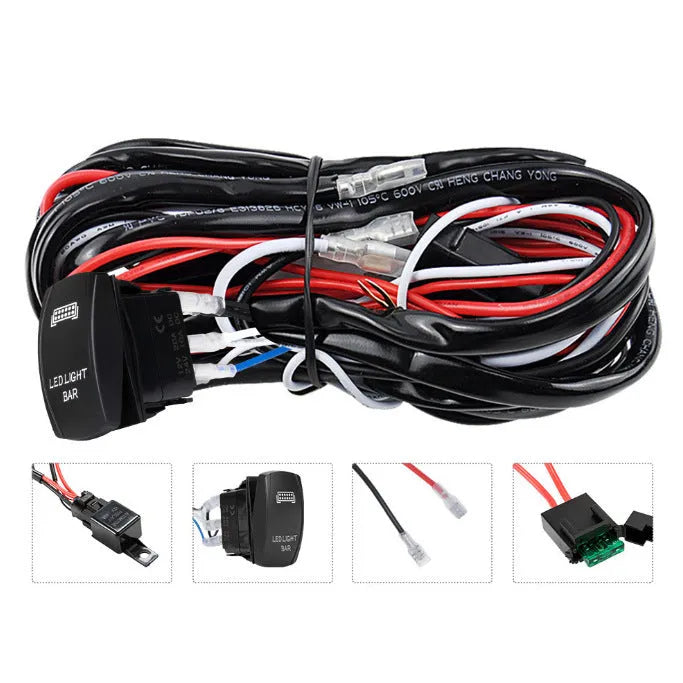 Off road LED spotlight cable set black 2 metre wiring harness with switch for light bar