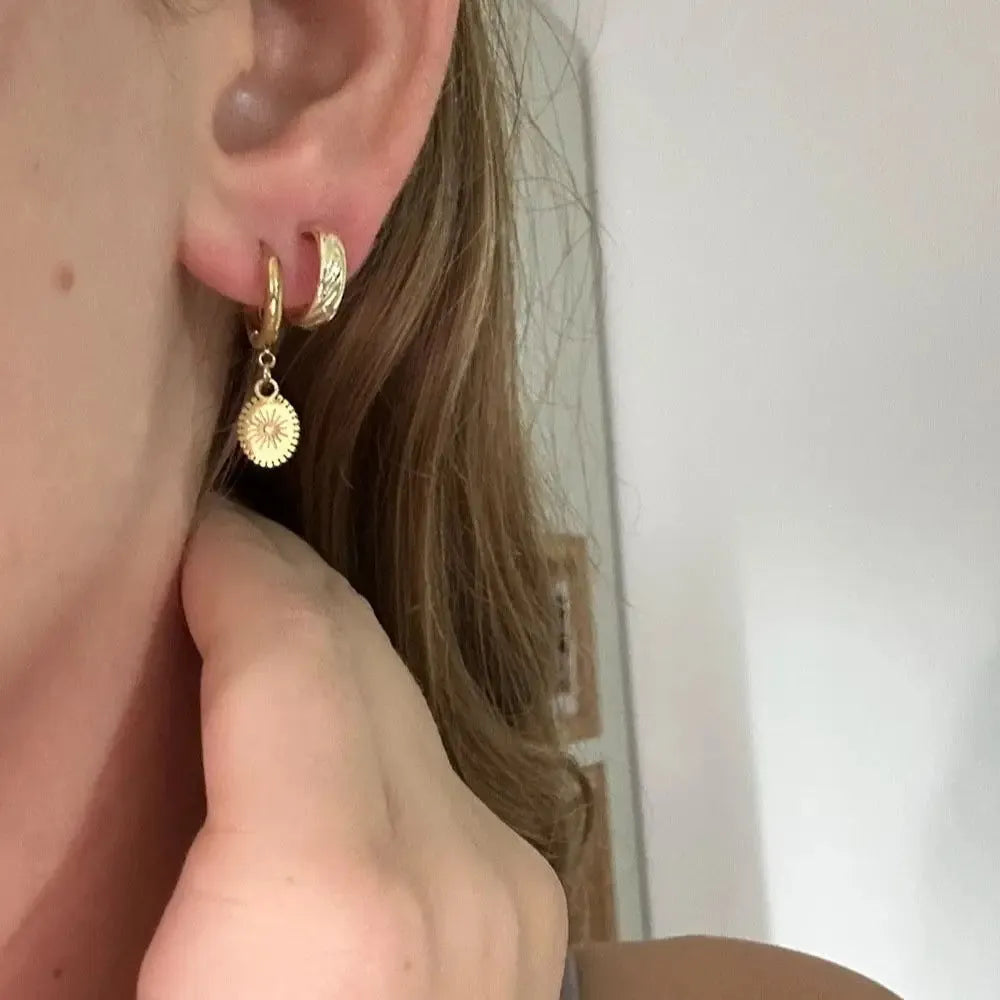 A pair of geometric stainless steel earrings with an ellipse detail, colour XY-EH005.