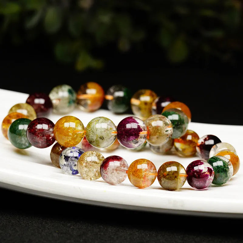 Crystal ball bracelet with ethnic style retro ghost cornucopia design and colourful beads