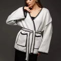Lace-up front knitted cardigan sweater coat in imitation cashmere cotton fabric