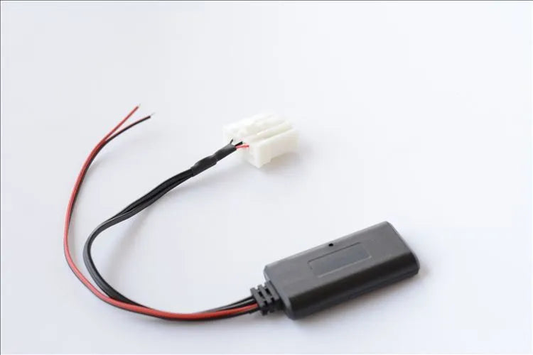 Black Bluetooth audio cable for Mazda cars with AUX connector and JieRui-BT 5908 chip.
