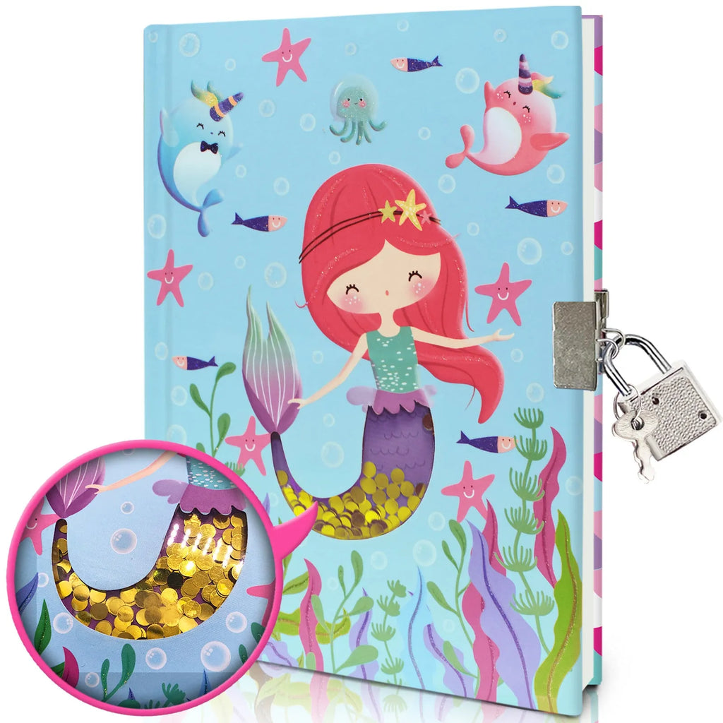 Children's mermaid printed notebook with lock, paper cover, 80 sheets, creative trend design