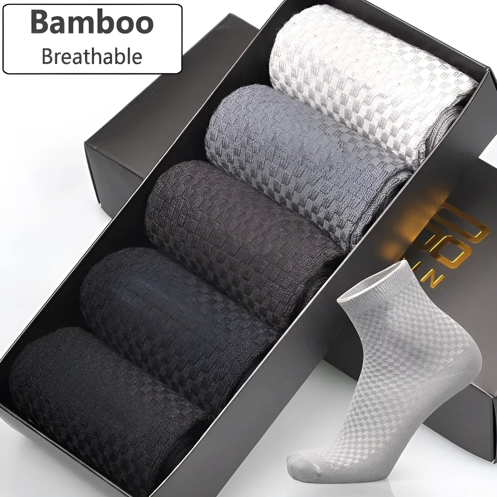 Men's bamboo fibre business socks with small square pattern in black, navy, grey and silver colour options