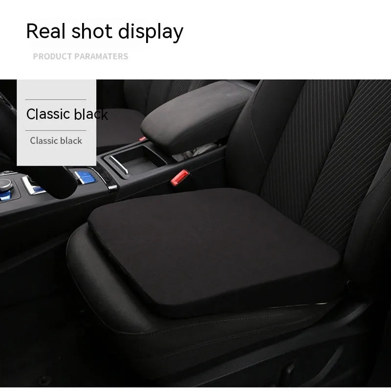Black simple style car heightening cushion measuring approximately 42 x 39 x 6 cm on a car seat