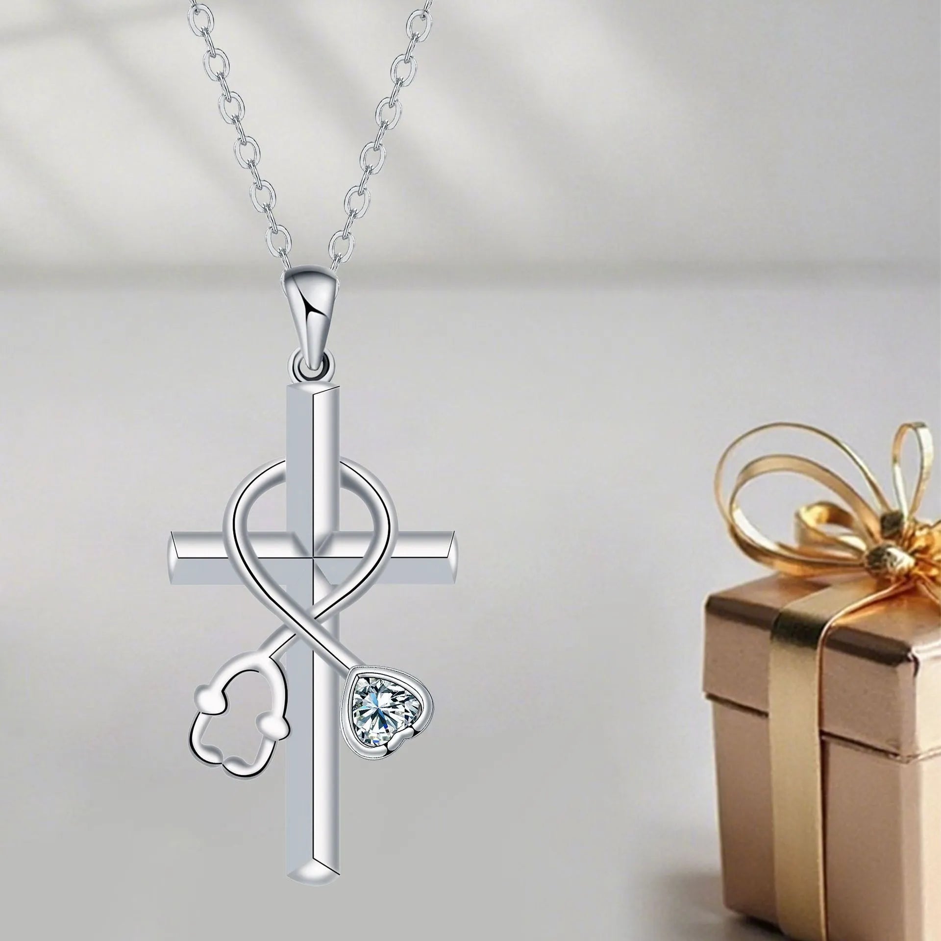 Copper cross stethoscope necklace with electroplated finish for women