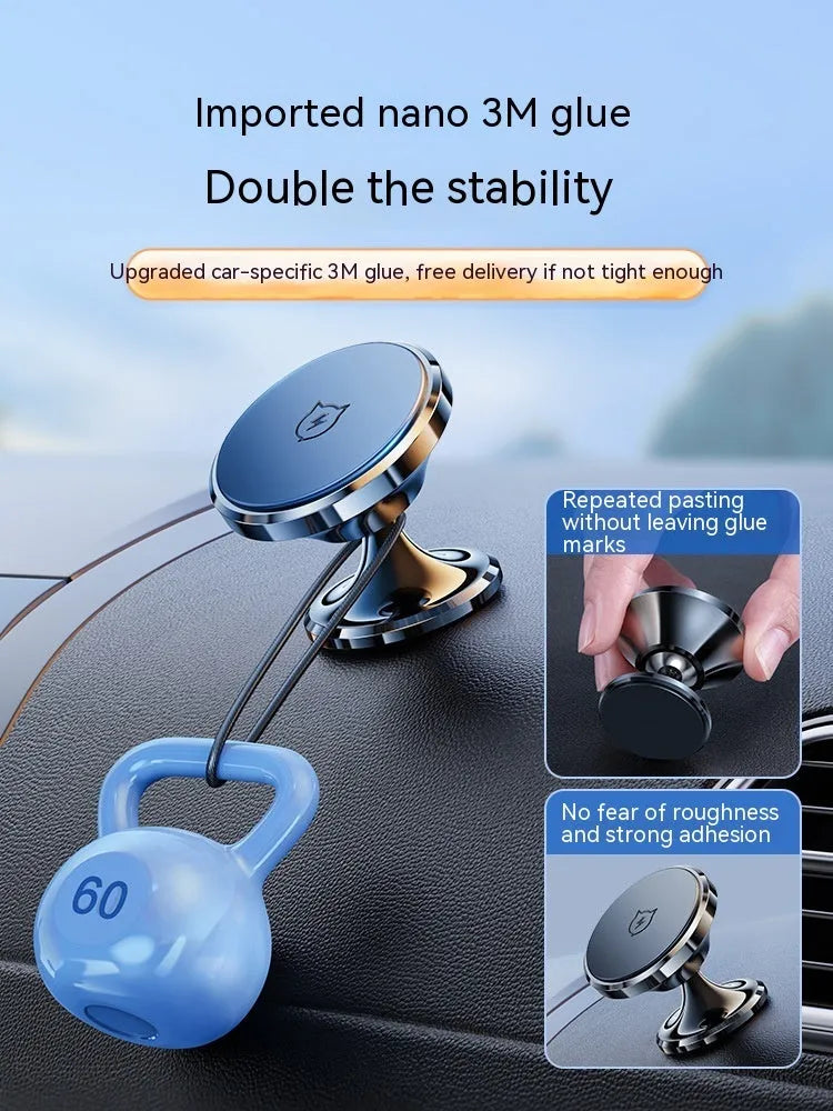 Magnetic car phone holder with alloy body and 4 N52 rubidium magnets, dazzling black finish, on dashboard