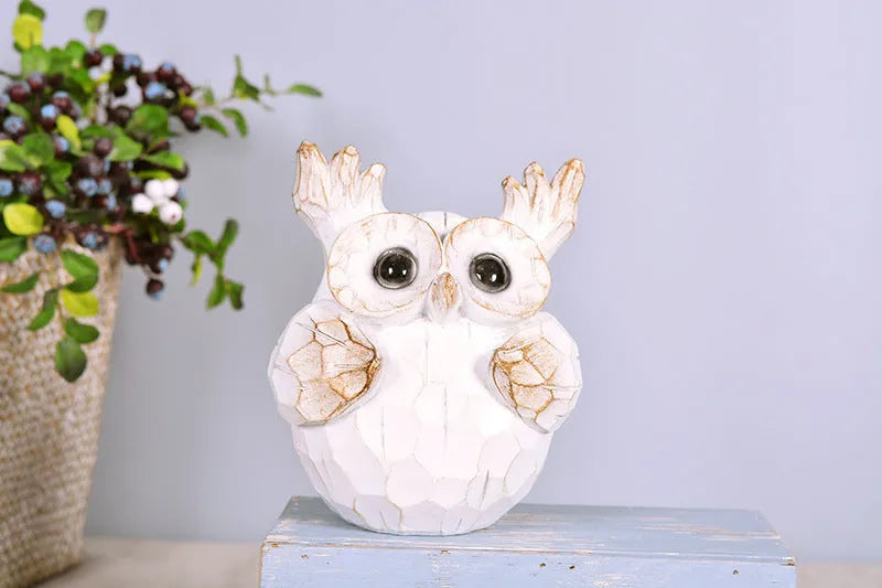 Modern simple resin owl ornament in a home decoration setting, available in multiple colours