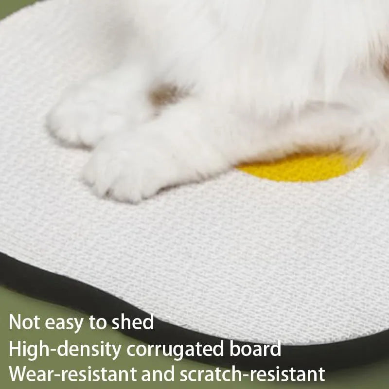 Grey wall-mounted cat scratching board with corrugated surface attached to a door using adhesive