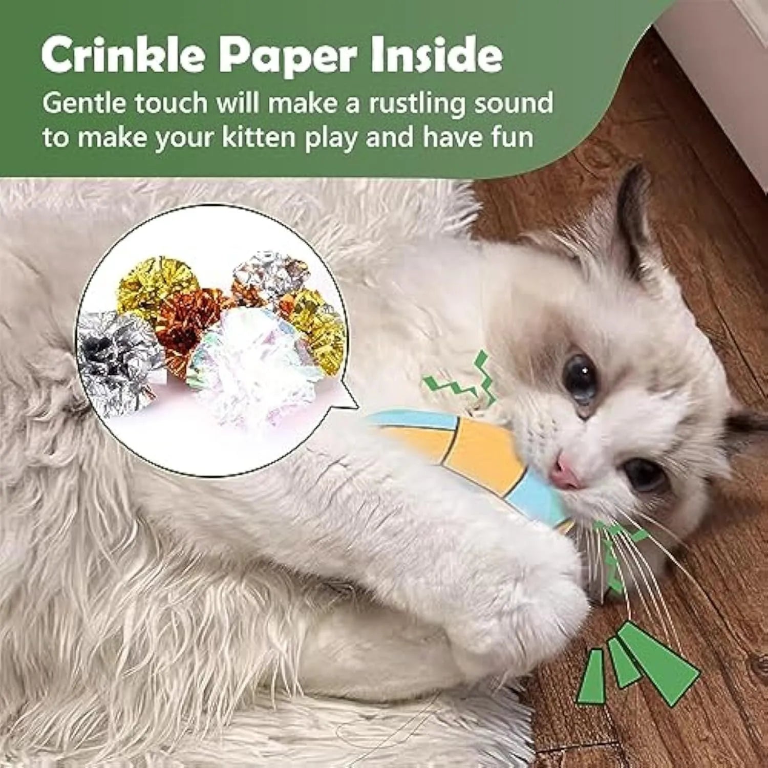 Small, flat, plush flying disc cat toy with a sport ball pattern, containing catnip and a crinkle sound element.