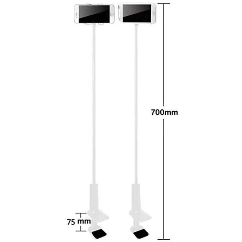 Black flexible tablet holder with suction cup base bent to hold a phone at an angle.