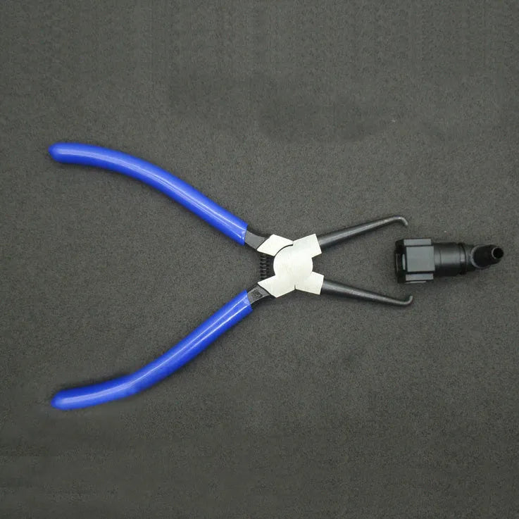 Caliper tubing pliers in iron with rubber handles, two sizes shown for fuel pipe connector removal