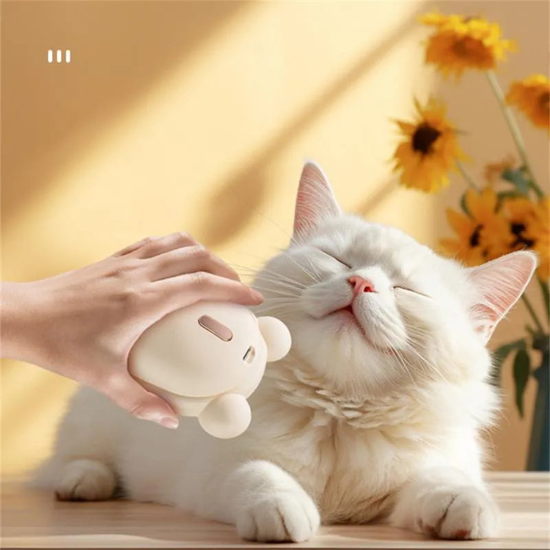 Pink and yellow 3-in-1 pet grooming brush with spray mist function and removable silicone comb