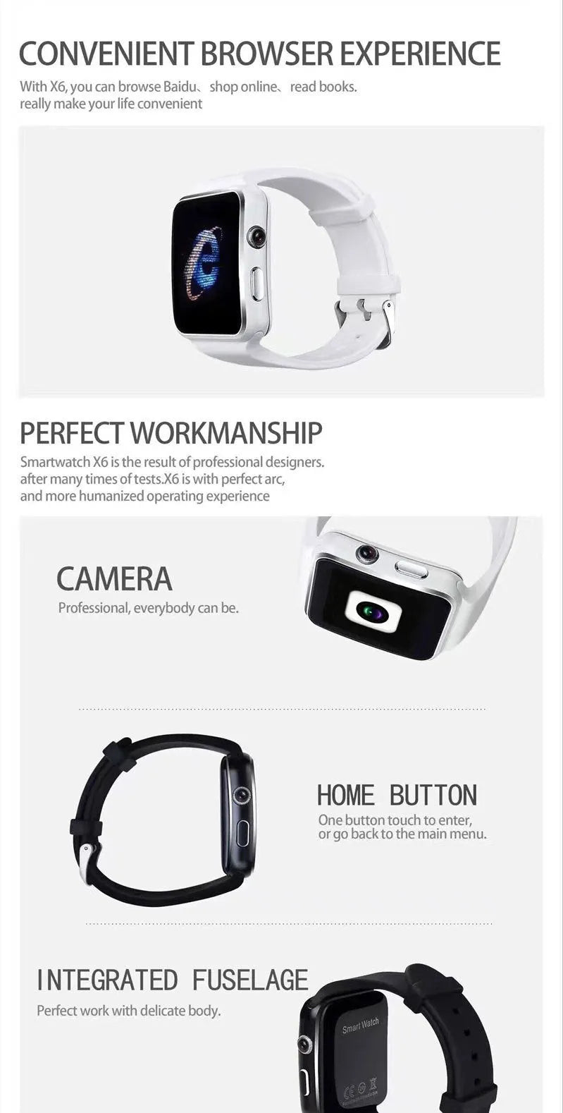 Smart watch with 1.54 inch touchscreen display and silicone strap in multiple colour options