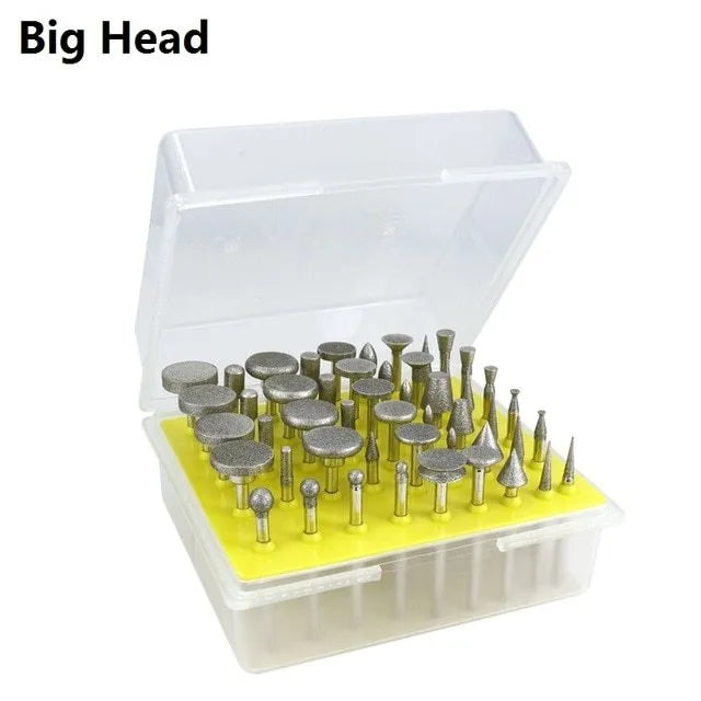 Alloy diamond grinding head set with elliptical cone shape for rotary tools