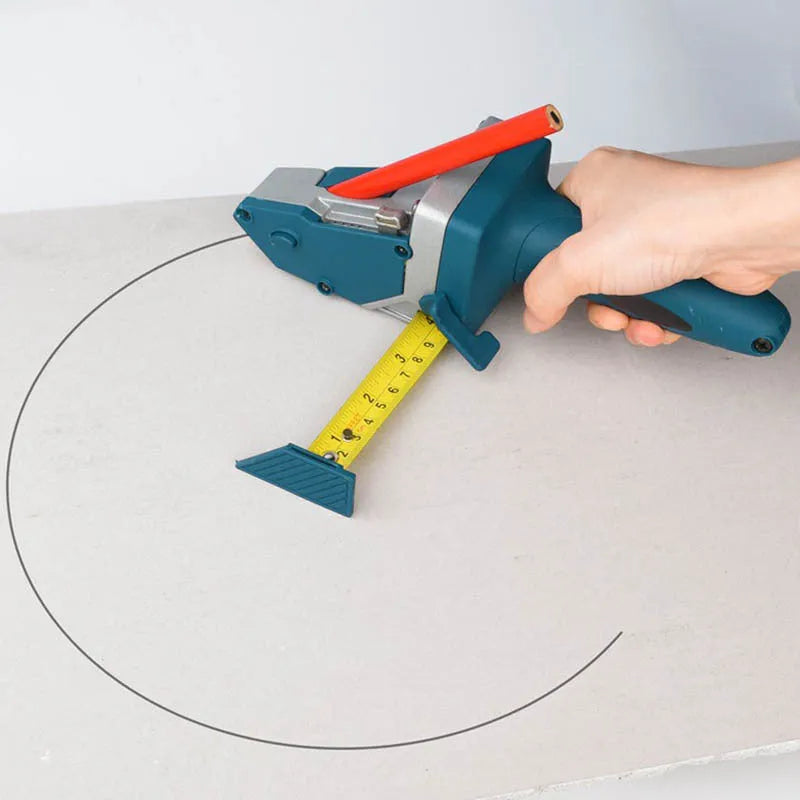 Blue aluminium alloy multifunctional woodworking cutter tool with one-press lock and measurement scale.