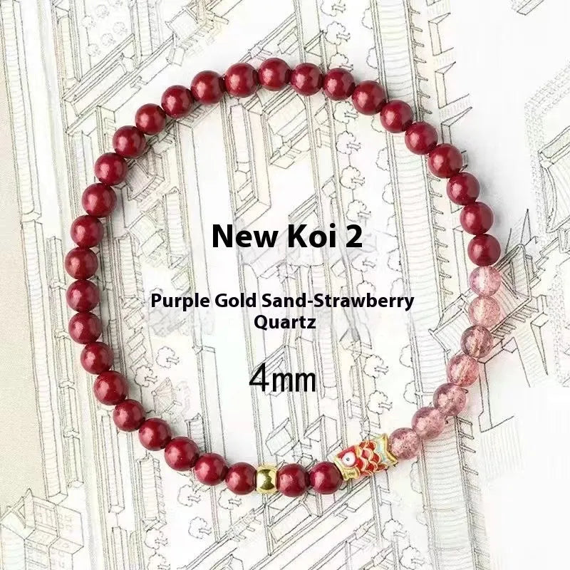 Purple cinnabar and strawberry quartz beads bracelet with dripping oil finish
