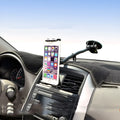 Black vehicle-mounted tablet holder with suction cup for 4-12-inch devices on car dashboard