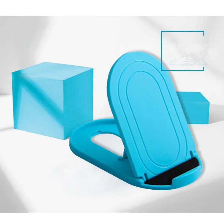 Adjustable plastic mobile phone stand in six colour options showing lazy bracket design
