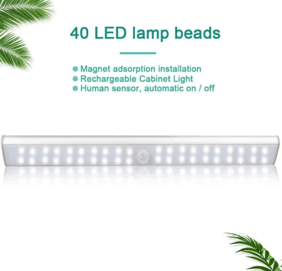 Rechargeable motion sensor LED light in three lengths for cupboard and stair lighting.