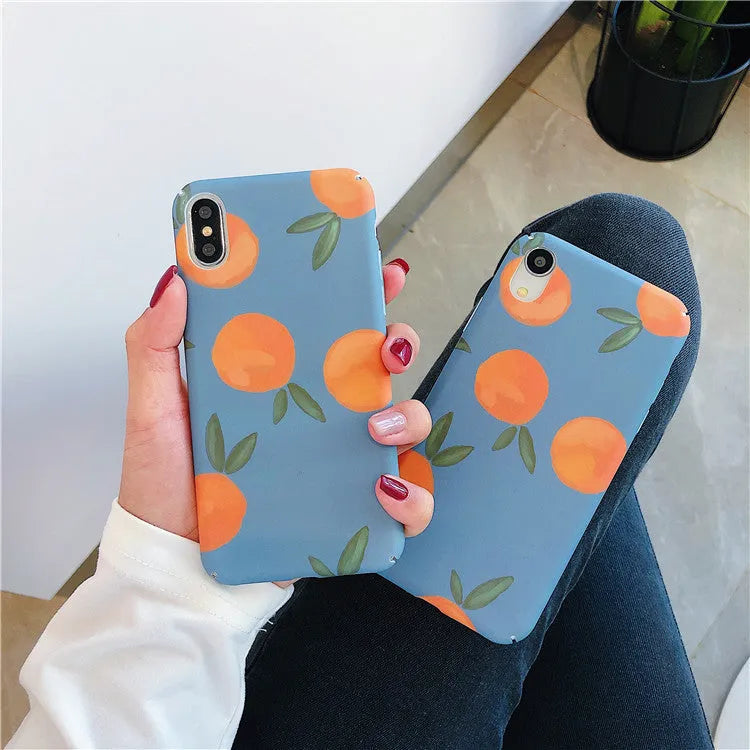 Orange retro plastic back cover for iPhone with blue water artwork, slim fit design