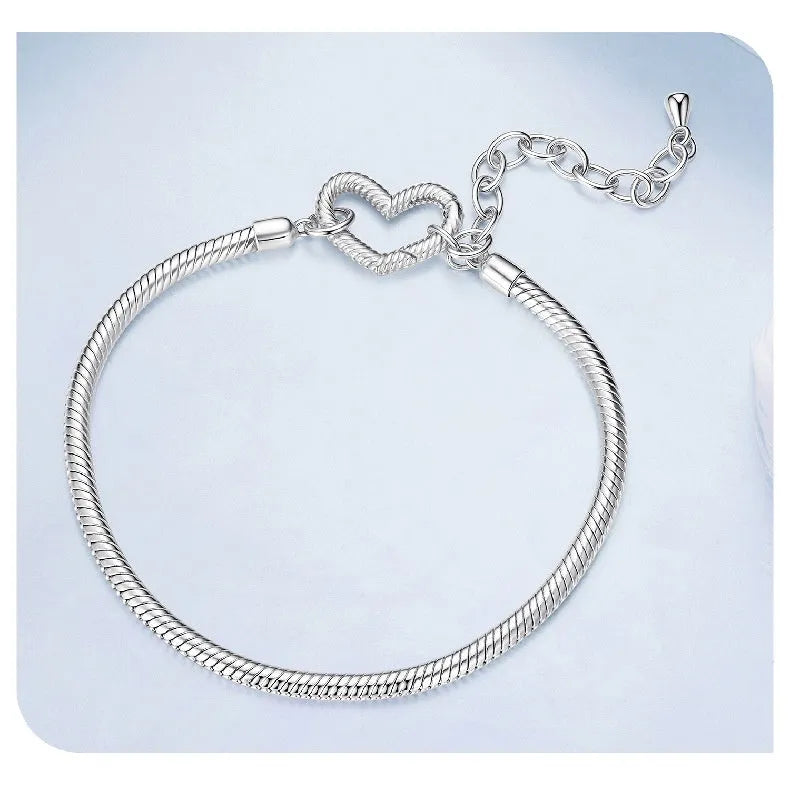 Sterling silver simple love basic bracelet with one heart charm, BSB213 colour, electroplated finish