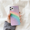 Rainbow gradient iPhone case with colourful stripe patterns on TPU protective cover