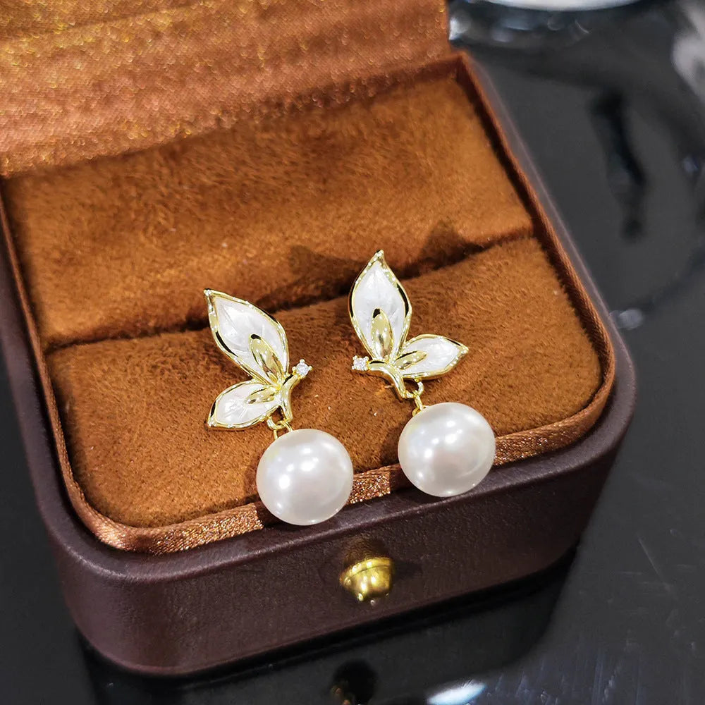 Zircon painting oil butterfly earrings for women with electroplated copper construction in PT0203 colour