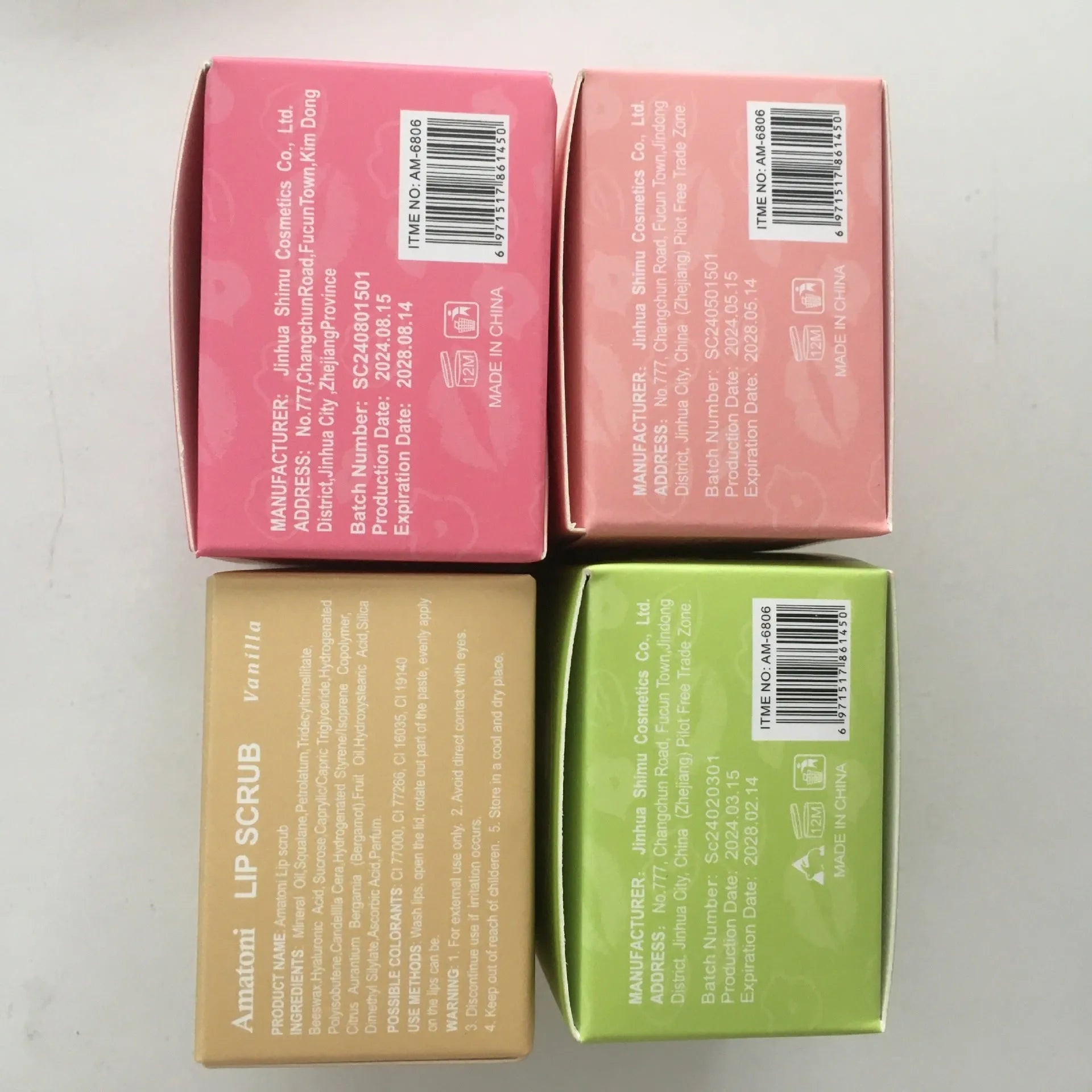 30g pot of Amatoni fruit flavour lip scrub cream in coconut, raspberry, vanilla, or watermelon