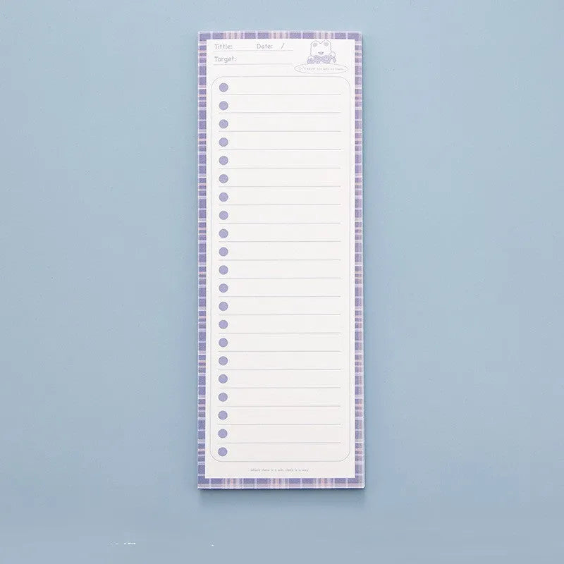 Ins Wind long note pad with purple bear cover, 91x256mm, 50 sheets, double tape paper