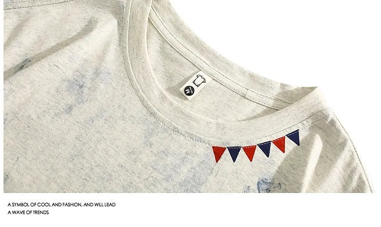Gray tie dye full printing paint short sleeve T-shirt with round neck, loose fit, on a white background
