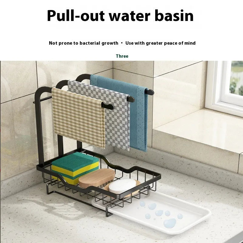Foldable plastic kitchen rack for wall mounting or desktop rag storage and draining
